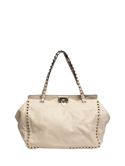 Pre-loved Valentino Rockstud Leather Shoulder Bag, Cream, Cream