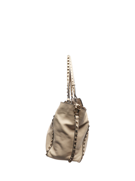 Pre-loved Valentino Rockstud Leather Shoulder Bag, Cream - view 2, Cream