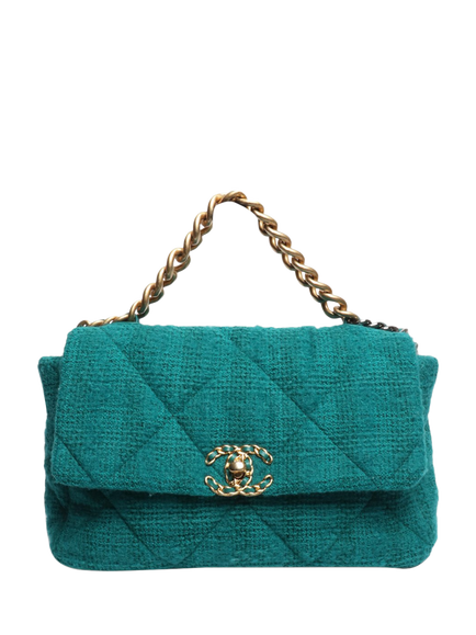 Pre-loved CHANEL 2019 Tweed Quilted 19 Shoulder Bag, Green, Green