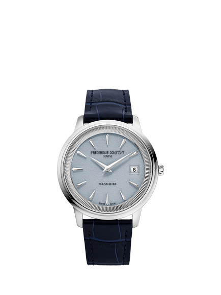 Frederique Constant FC-120LB3S6 Men's Classics Moneta Solarmetre Leather Strap Watch, Light Blue, Light Blue
