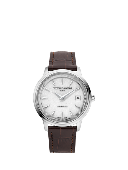 Frederique Constant FC-120W3S6 Men's Classic Moneta Solarmetre Leather Strap Watch, Brown, White