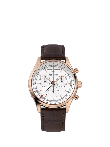 Frederique Constant FC-296SW5B4 Men's Classics Quartz Chronograph Triple Calendar Leather Strap Watch, White, White