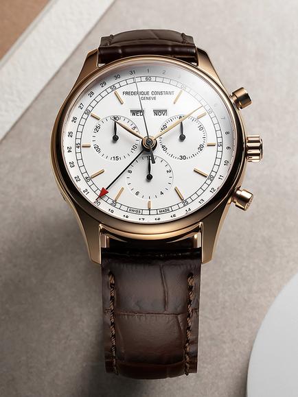Frederique Constant FC-296SW5B4 Men's Classics Quartz Chronograph Triple Calendar Leather Strap Watch, White - view 2, White