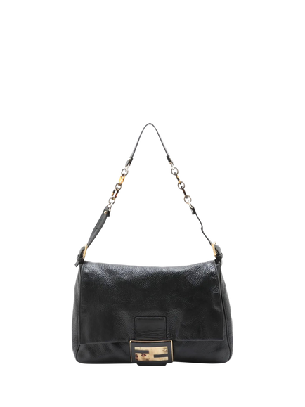 Pre-loved Fendi Mama Baguette Leather Shoulder Bag, Black, Black