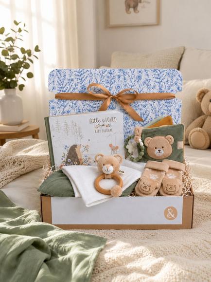 Bumbles & Boo Little & Loved New Baby Gift Hamper with Personalised Card - view 2, White/Beige/Yellow