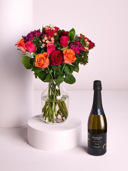 John Lewis Roses & Prosecco Hand Tied Bouquet, Blue Royal