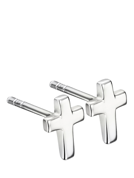 Little Star Kids' Eden Cross Stud Earrings, Silver, Silver