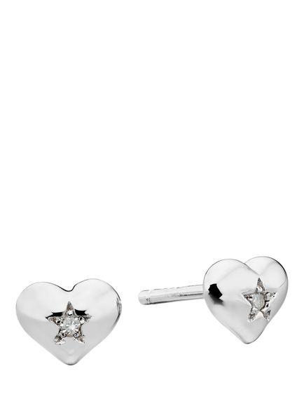 Little Star Kids' Suri Diamond Heart Stud Earrings, Silver, Silver