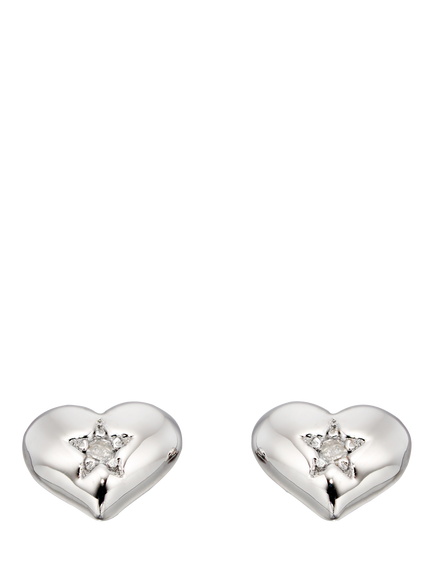 Little Star Kids' Suri Diamond Heart Stud Earrings, Silver - view 2, Silver