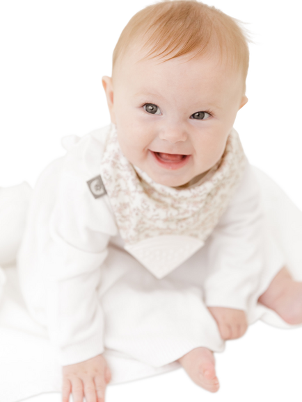 Cheeky Chompers Neckerchew Baby Teething Dribble Bib, Floral Stone - view 2, Floral Stone