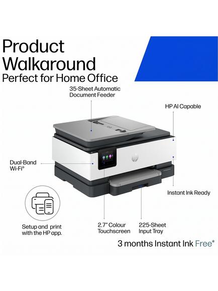 HP OfficeJet Pro 8122 All-in-One Wireless Printer with Touch Screen, HP Instant Ink Compatible, White Grey - view 2, White Grey