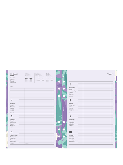 Filofax A5 Floral Week on Two Pages 2027 Diary Refill, Multi - view 2, Multi Multi