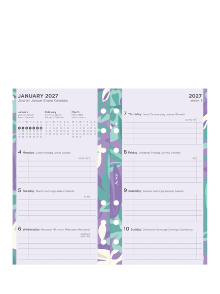 Filofax Floral Week on Two Pages 2027 Diary Refill, Multi - view 2, Multi Multi