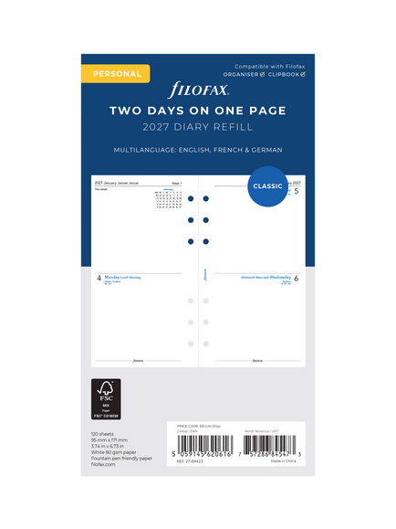 Filofax Two Days per Page 2027 Diary, Multi, Multi Multi