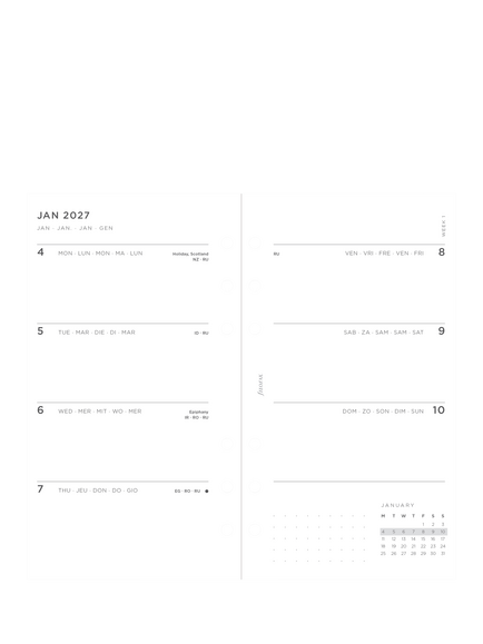 Filofax Week on Two Pages 2027 Minimal Dated Diary Refill, Multi - view 2, Multi Multi