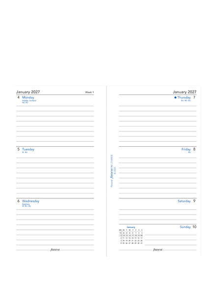 Filofax Personal Week on Two Pages 2027 Diary Refill, Multi - view 2, Multi Multi