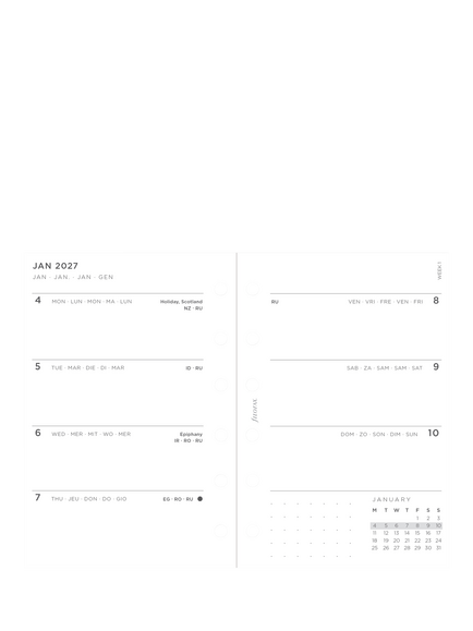Filofax Pocket Size Week on Two Pages 2027 Diary Refill, Multi - view 2, Multi Multi