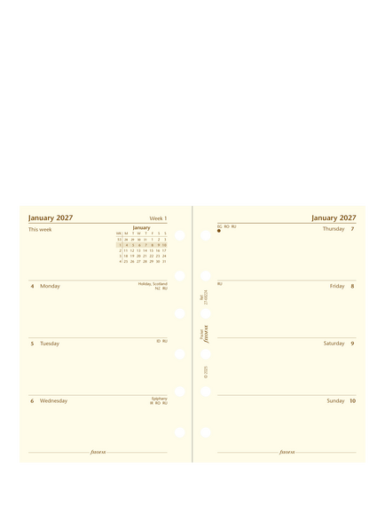 Filofax Pocket Size Week on Two Pages 2027 Diary Refill, Multi - view 2, Multi Multi