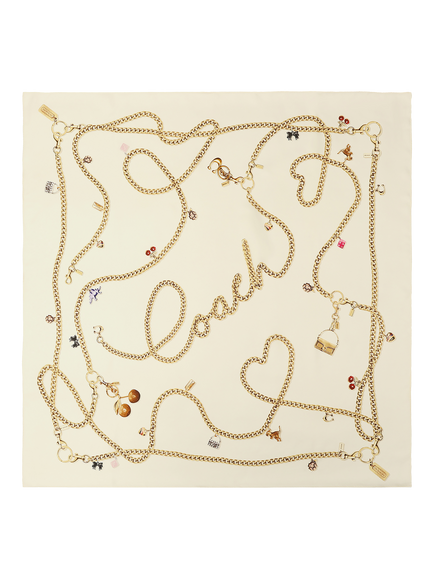 Coach Charms Printed Silk Square Scarf, Chalk, Chalk