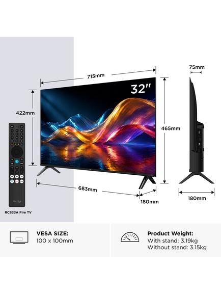 TCL 32V5D-UK (2026) QLED HDR Full HD Smart Fire TV, 32 inch, Black - view 2, Black