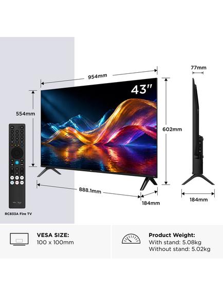 TCL 43V5D-UK (2026) QLED HDR Full HD Smart Fire TV, 43 inch, Black - view 2, Black