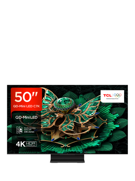 TCL 50C7K-UK (2025) QLED QD-Mini LED HDR 4K Ultra HD Smart TV, 50 inch  with Dolby Atmos, Black, Black