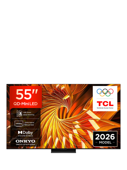 TCL 55A400U-UK (2026) QLED QD-Mini LED HDR 4K Ultra HD Smart TV, 55 inch with Dolby Atmos, Black, Black