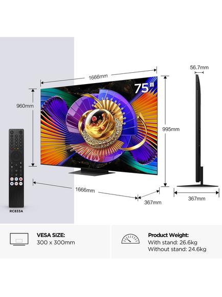 TCL 75C7L-UK (2026) QLED SQD-Mini LED HDR 4K Ultra HD Smart TV, 75 inch  with Dolby Atmos, Black - view 2, Black