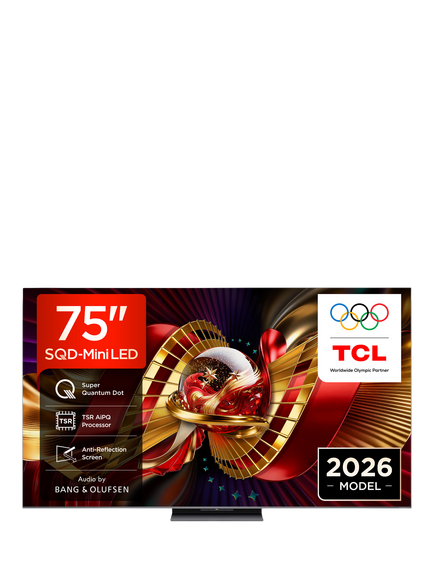 TCL 75C8L-UK (2026) QLED SQD-Mini LED HDR 4K Ultra HD Smart TV, 75 inch  with Dolby Atmos, Black, Black