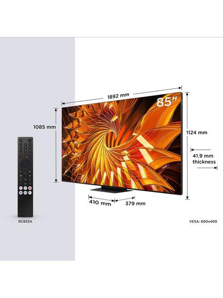 TCL 85A400U-UK (2026) QLED QD-Mini LED HDR 4K Ultra HD Smart TV, 85 inch with Dolby Atmos, Black - view 2, Black