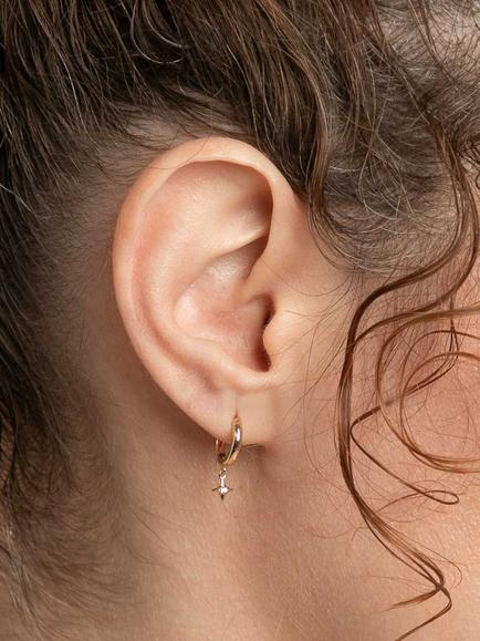 Astrid & Miyu Cosmic Star Charm Huggie Earrings, Gold - view 2, Gold