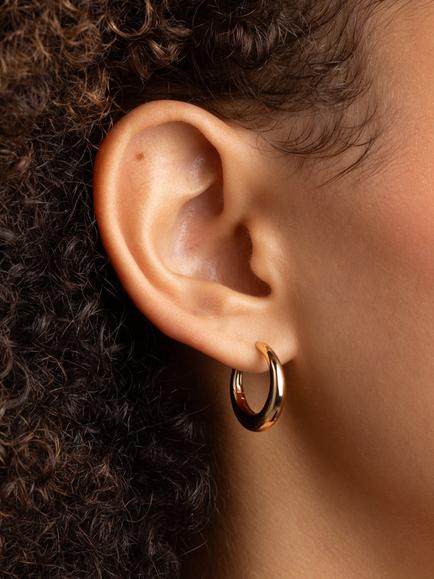 Astrid & Miyu Dome Medium Hoop Earrings, Gold - view 2, Gold