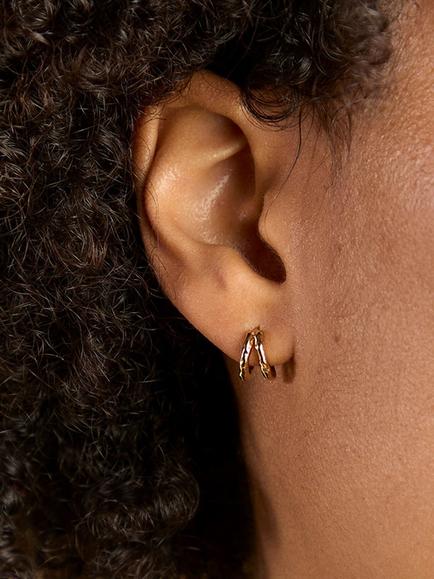Astrid & Miyu Molten Textured Illusion Huggie Earrings, Gold - view 2, Gold