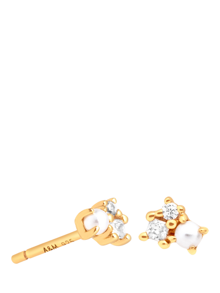 Astrid & Miyu Pearl and Crystal Stud Earrings, Gold, Gold
