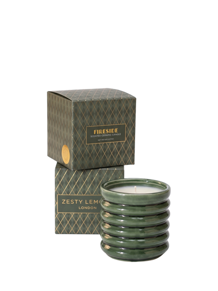 Zesty Lemons Fireside Oud Wood and Amber Scented Candle, Olive,180g, Olive