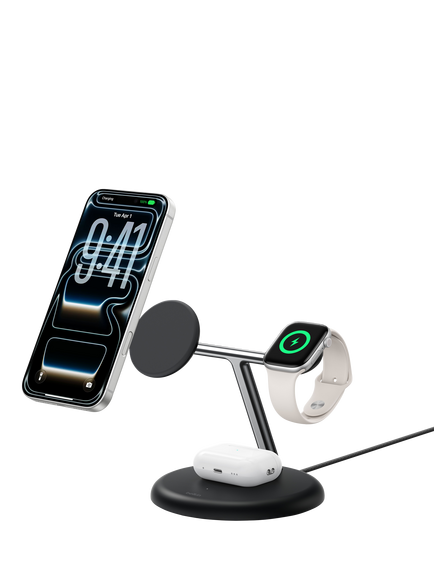 Belkin UltraCharge 3-in-1 Wireless Charging Stand with Qi2, 25W, Black, Black