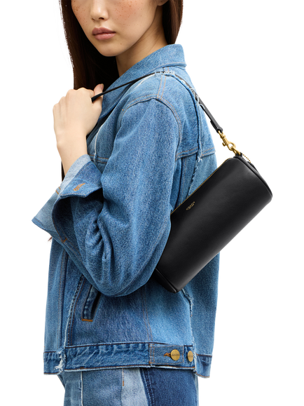 Coach Leather Barrell Bag, Black - view 2, Black