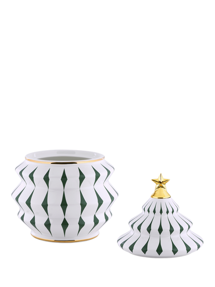 Alessi Delight Christmas Tree Porcelain Biscuit Jar, White/Green - view 2, Green / White