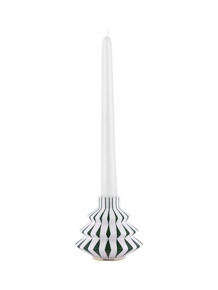 Alessi Delight Christmas Tree Porcelain Candle Holder, White/Green - view 2, Green / White