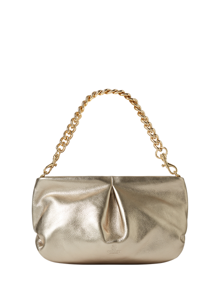 OSPREY LONDON Carina Luxe Pleat Leather Shrug Bag, Metallic Gold, Metallic Gold