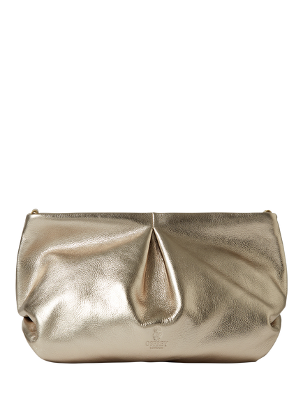 OSPREY LONDON Carina Luxe Pleat Leather Shrug Bag, Metallic Gold - view 2, Metallic Gold