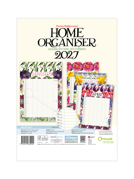 Emma Bridgewater Flowers A3 Monthly Home Organiser Calendar 2027 - view 2, Multi
