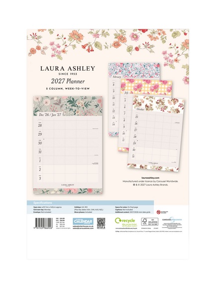 Laura Ashley A3 Planner Calendar 2027 - view 2, Multi