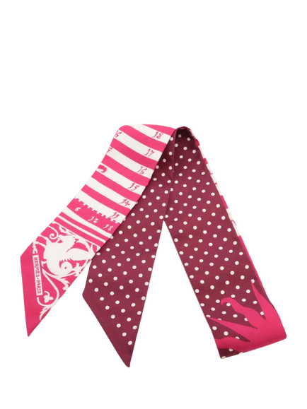 Pre-loved Hermès Silk Printed Twilly, Pink, Pink/White