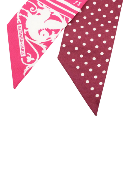 Pre-loved Hermès Silk Printed Twilly, Pink - view 2, Pink/White