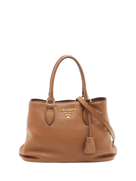 Pre-loved Prada Vitello Phenix Leather 2-Way Bag, Brown, Brown