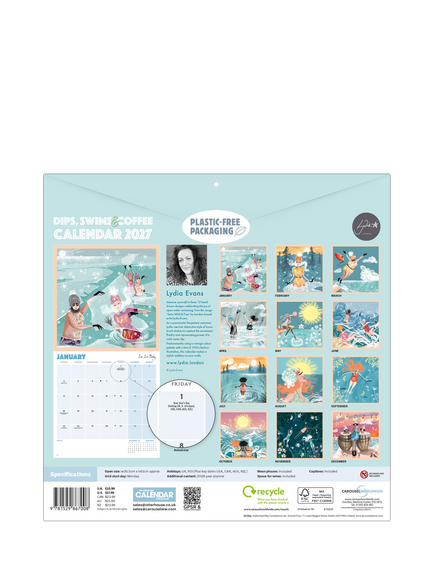 Wild Swimming Dips, Swims & Coffee Wall Calendar 2027 - view 2, Multi