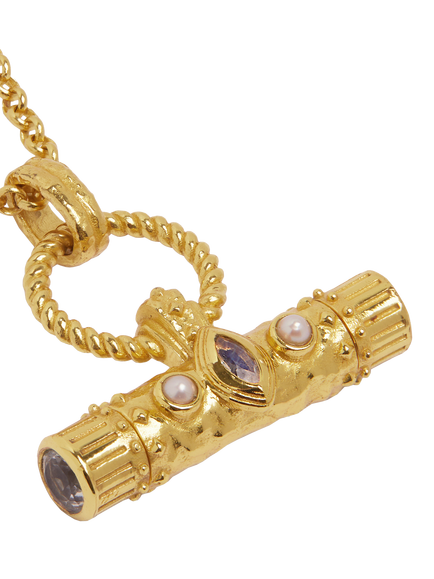 Ottoman Hands Amulet T-Bar Marquise Labradorite Necklace, Gold - view 2, Gold