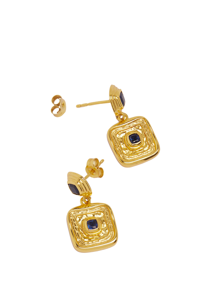 Ottoman Hands Blue Sapphire CZ Wax Seal Drop Earrings, Gold - view 2, Gold