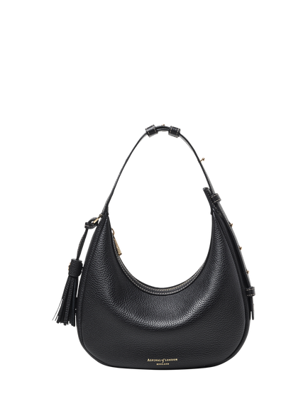Aspinal of London Mini Soho Leather Grab Bag, Black - view 2, Black